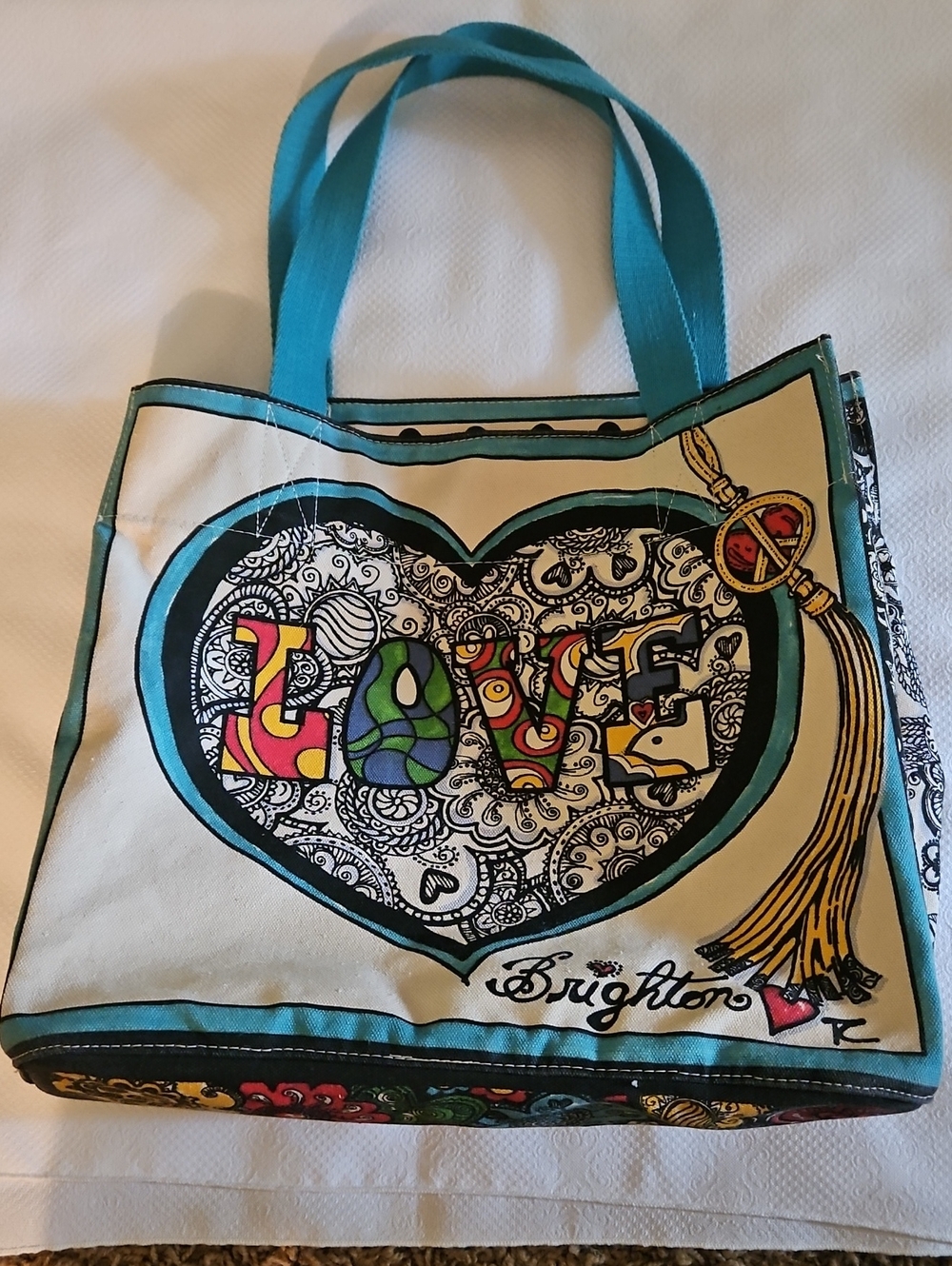 Brighton Teal Heart 'LOVE' Canvas Tote Bag